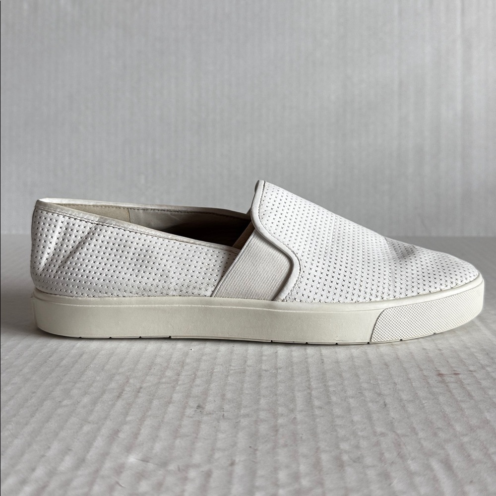 Vince Blair Perforated Leather Slip On Sneakers In White - Picture 7 of 13